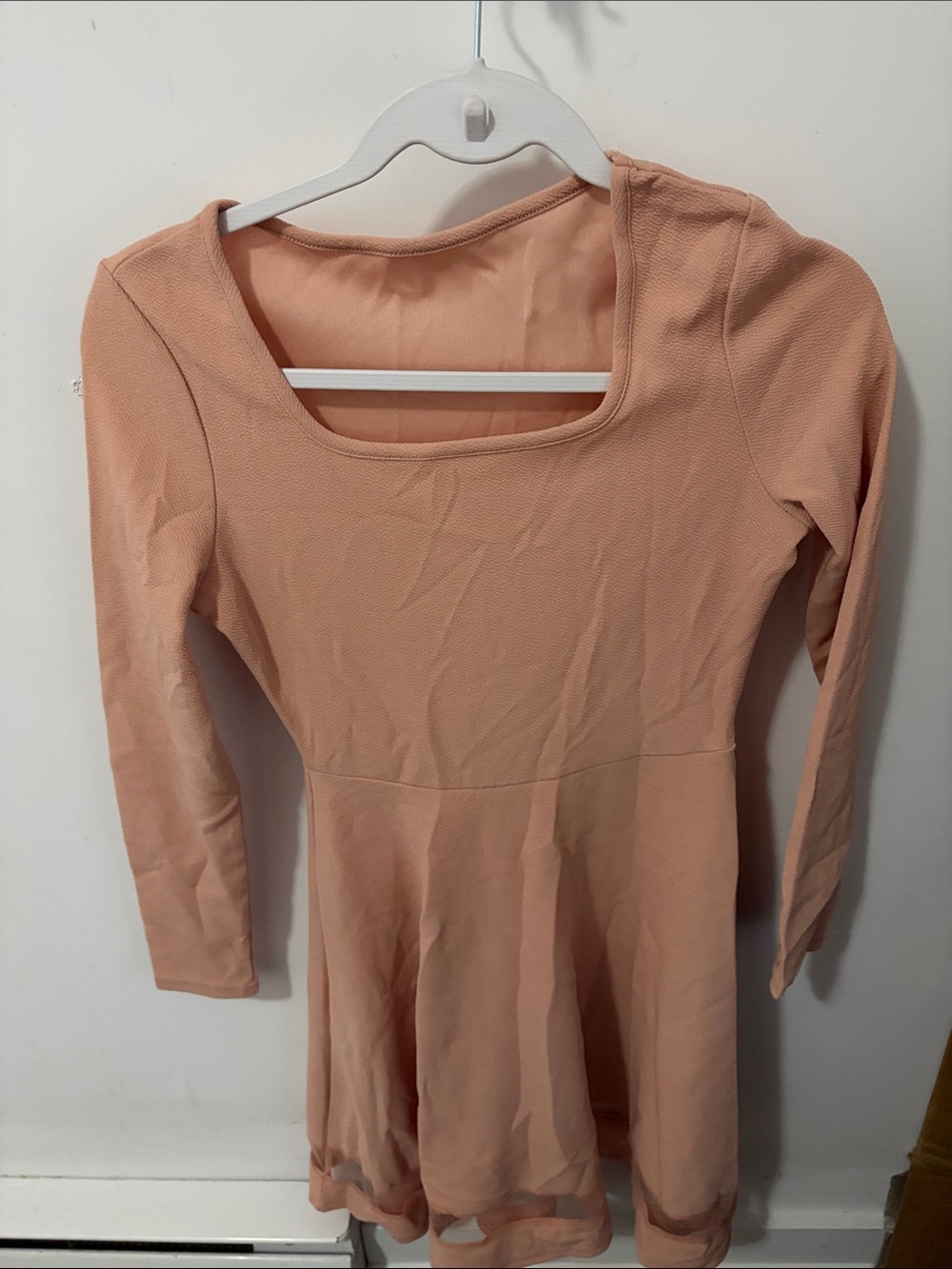 Women's Square Neck Long Sleeve Skater Dress in Blush